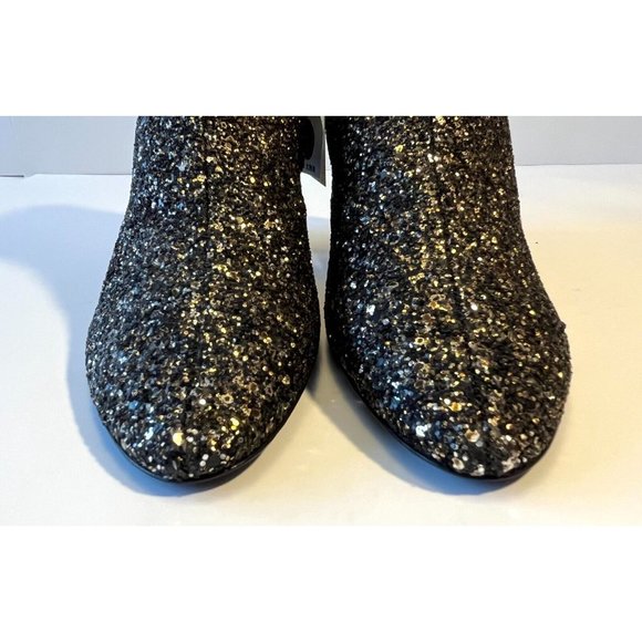 Saint Laurent Black Glitter Block Heel Ankle Booties, Sz 6.5 (US) 36.5 (EU) New - Picture 4 of 12